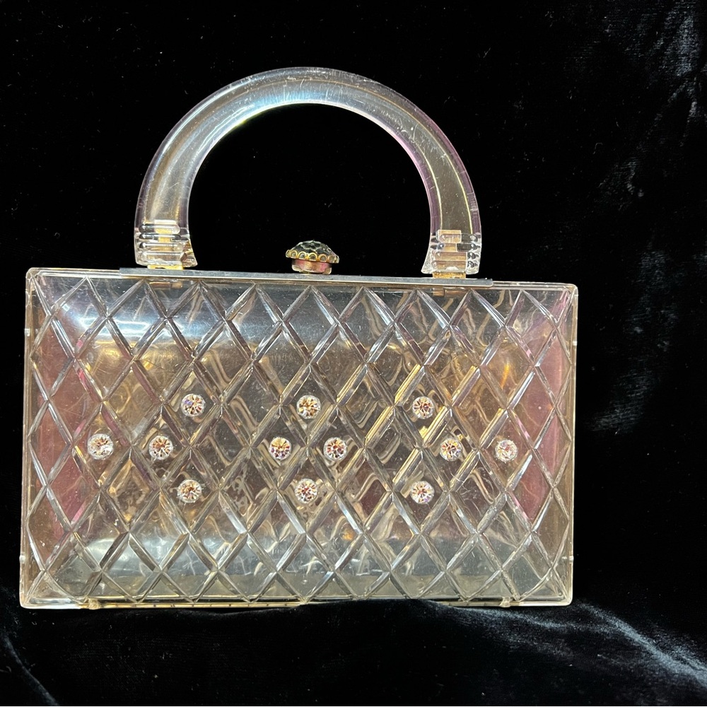 Vintage Lucite Transparent Handbag with Rhinestones